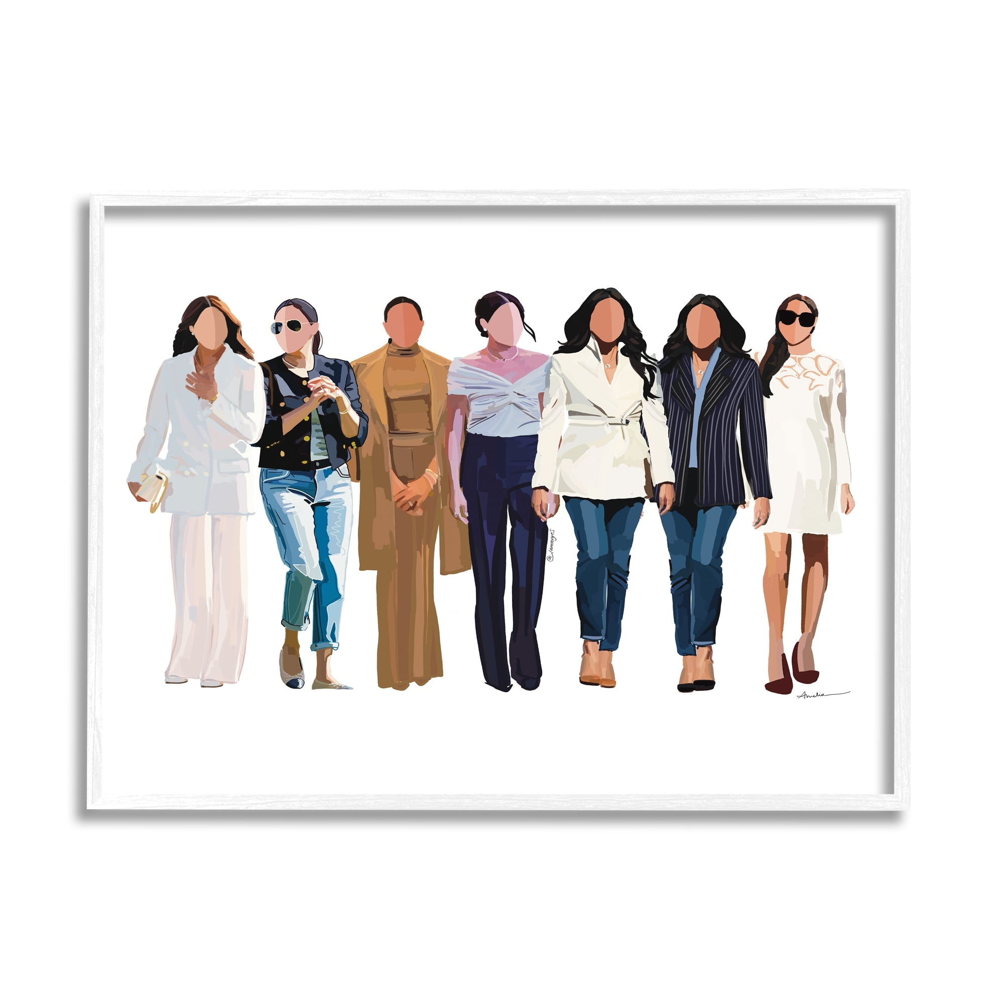 Stupell Industries Trendy Glam Women Walking Varied Fashion Outfits Graphic Art White Framed Art Print Wall Art, Design by Amelia Noyes