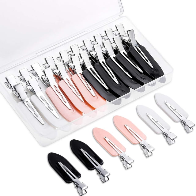 20 pinzas para el pelo que no se doblan, pinzas para rizos sin arrugas, pinzas para el pelo sin arrugas con caja de almacenamiento para maquillaje y peinado (rosa, blanco, negro)