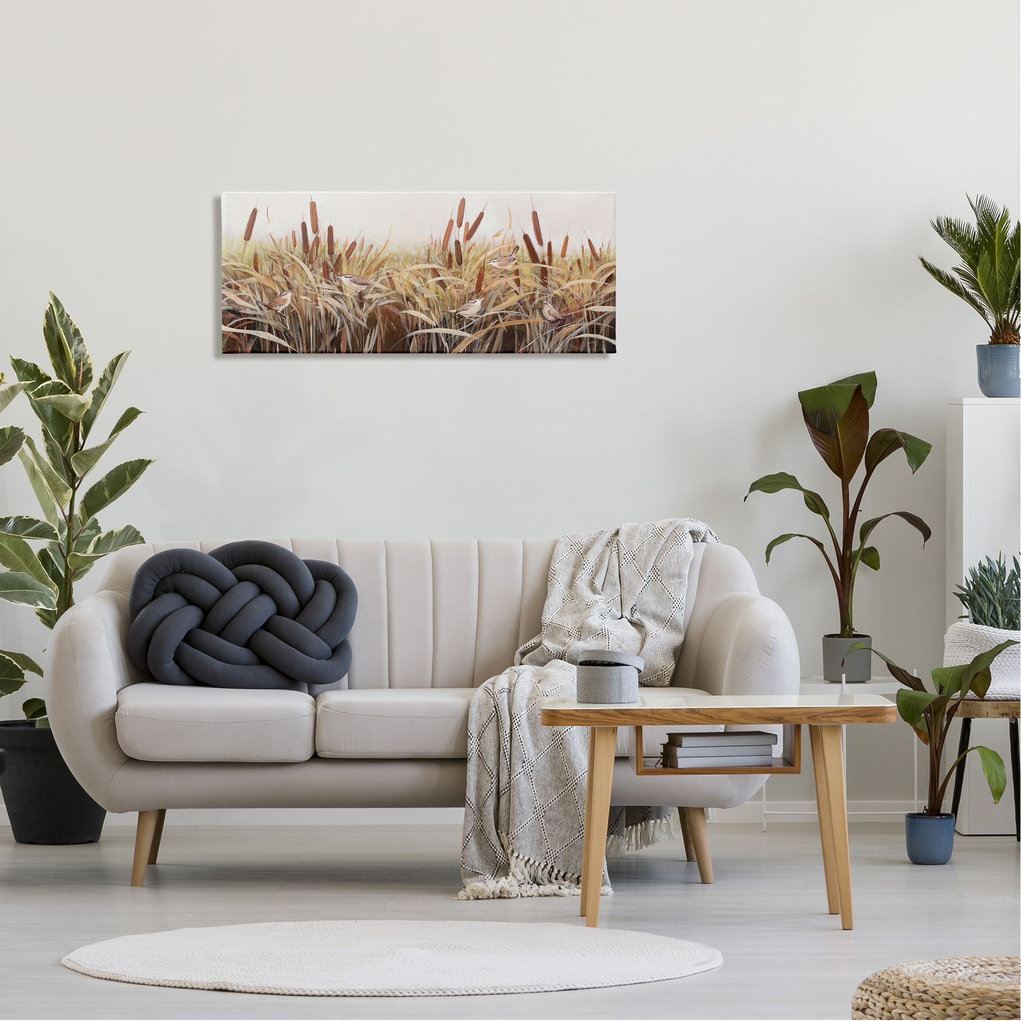 Stupell Industries Birds Among Country Reeds Botanical & Floral Painting Gallery Wrapped Canvas Art Print Wall Art, 40 x 17