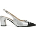 thumbnail image 2 of Sam Edelman Women's Willette Slingback Block Heel Soft Silver/Black Leather 8M, 2 of 5