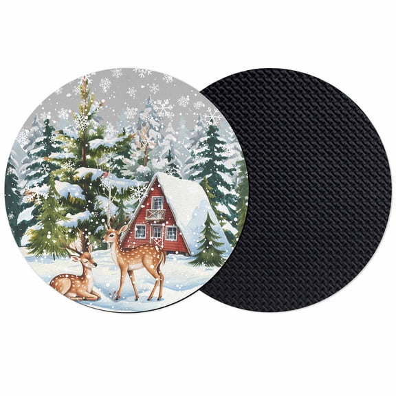 Grey Christmas Coasters Set of 2, Absorbent Coasters for Drinks, Xmas Winter Forest Tree Deer Snowflakes Coaster for Desk Coffee Table Protection, Home Decor House Warming Gifts 4"