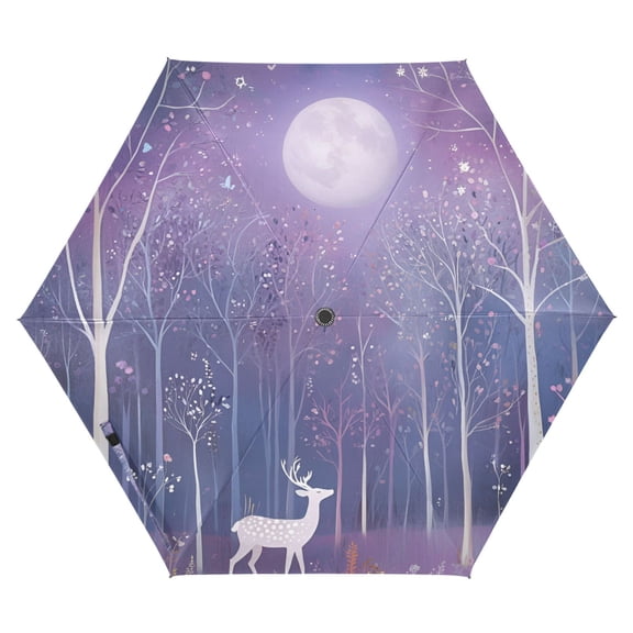 FORMRS Travel Umbrella Folding Auto Open Close Windproof Rain UV Protection, Purple Forest