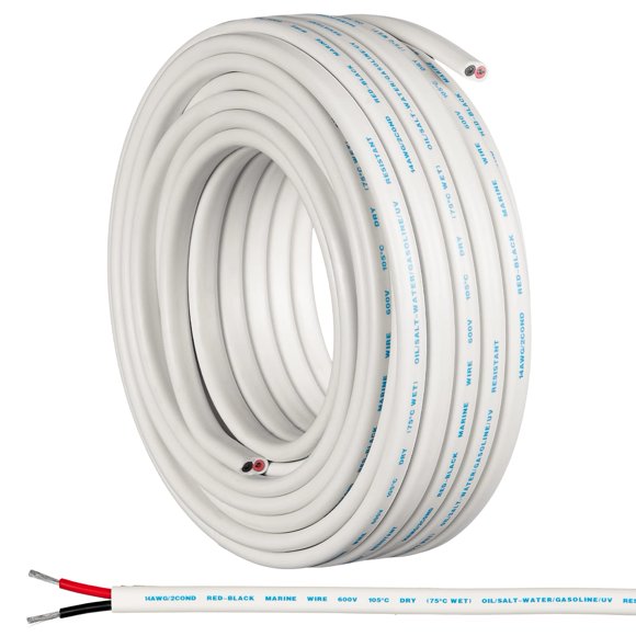 GS Power Marine Wire - 50 Ft, 14 Gauge AWG Electrical Boat Wiring - Oxygen-Free Insulated Black and Red Sheathed Copper