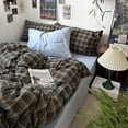 thumbnail image 3 of JOLUSERE Blue Brown Plaid Duvet Cover Queen Set, 3-Piece Vintage Grid Checkered Pattern Soft Comforter Cover, 3 of 10