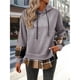 thumbnail image 5 of Sudadera con Capucha de Larga para Mujer, Estilo Patchwork A Cuadros, con Abertura Lateral, Ideal para Otoño e Invierno. Gris M, 5 of 9