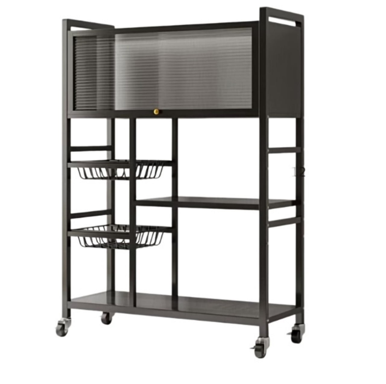 Kitchen Storage Rack with Acrylic Flip-Top Doors, Multifunctional Kitchen Storage Shelf with Baskets, Rolling Utility Serving Cart for Kitchen Garage