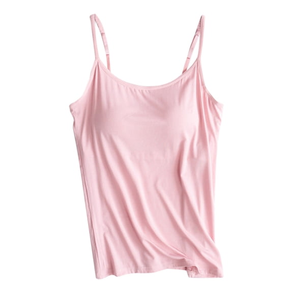 WEIWEN Built in Bra Tank Tops for Women Camisole Tops Adjustable Spaghetti Strap Shelf Bras Padded Shirt Going Out Sport Undershirts Pink, XL