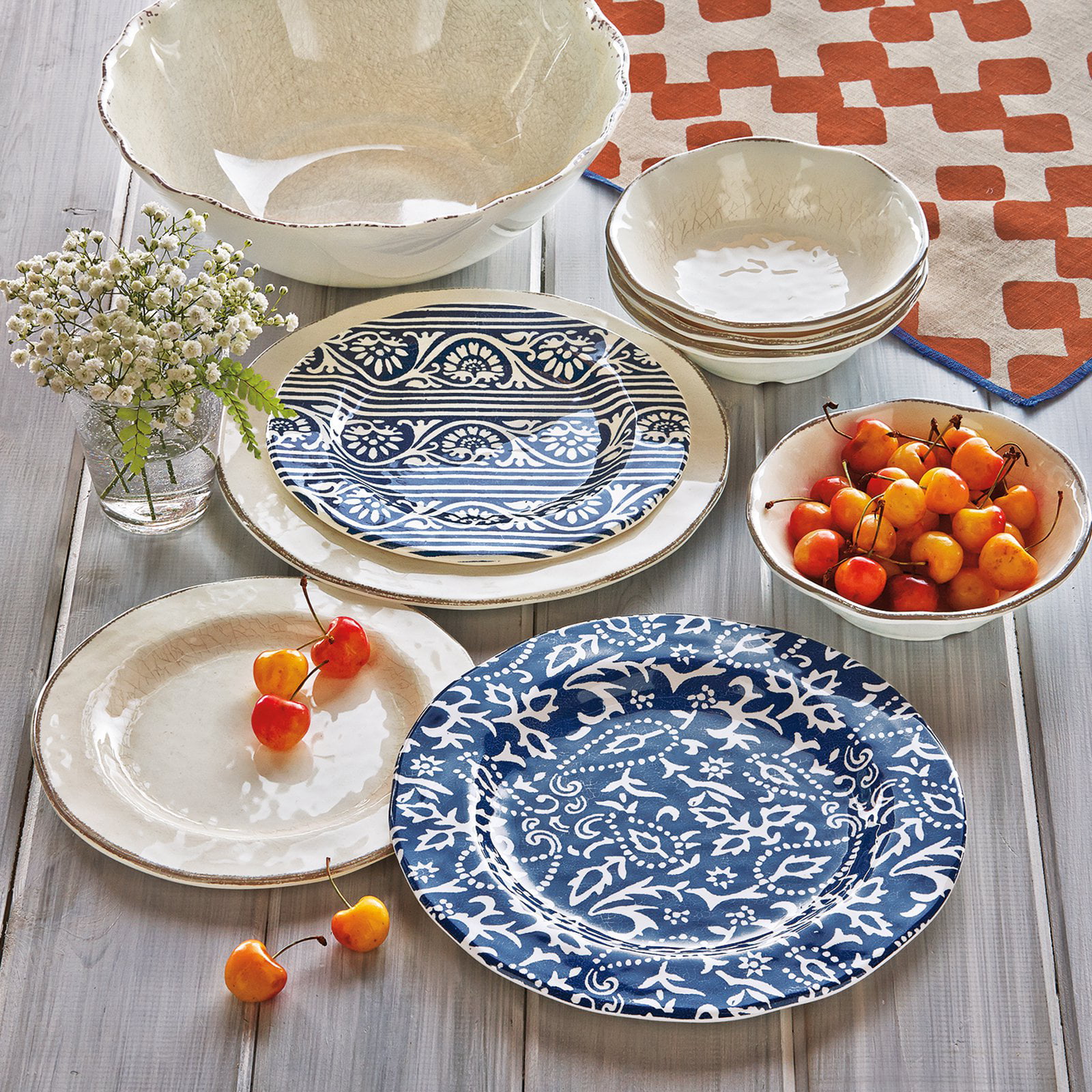 Artisan Melamine Salad Plate Blue Set of 4 tag BPA-Free and Great for Outdoor or Casual Meals Durable 