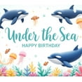 thumbnail image 3 of Marine Theme Birthday Banner Underwater Design Dolphin Illustration Jellyfish Decoration for Birthday Party Beach Event Kids Celebration, 3 of 7