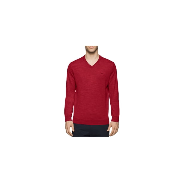 Calvin Klein Merino suéter con cuello en V para hombre, rojo, mediano