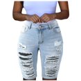 thumbnail image 2 of Women Elastic Destroyed Hole Leggings Short Pants Denim Shorts Ripped Jeans, 2 of 3