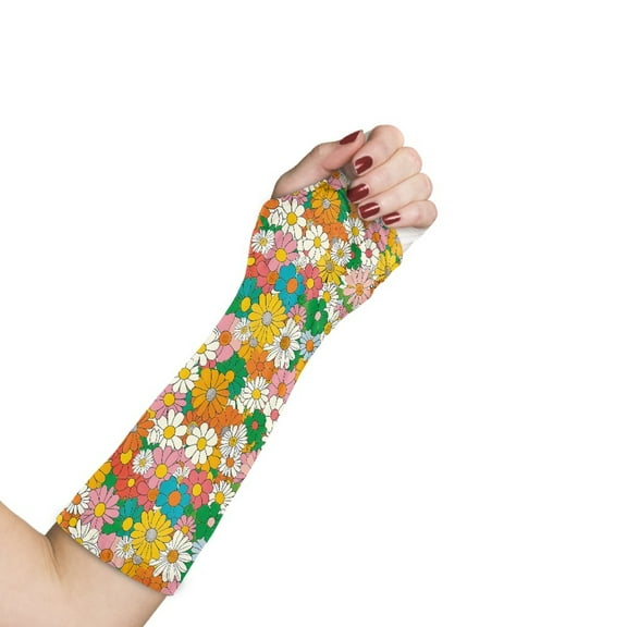 Jiueut Hippie Flower Arm Cast Cover Arm Cast Sleeve with Thumb Cover Wrist Cast Cover for Shower Size S Hand Cast Covers for Shower Adult Washable Cast and Bandage Protector