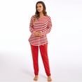 thumbnail image 4 of iOPQO Pajamas For Women Women's Striped Pajamas Set Long Sleeve Tops And Pants Joggers Loungewear Soft Sleepwearwomens Pajama Sets Lounge Sets For Women 2 Piece Red 4Xl, 4 of 8