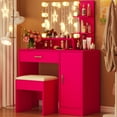 thumbnail image 2 of Ktaxon Vanity Set with 3 Color Lighted Mirror, Makeup Table with 3 Storage Shelves & Drawers, Dressing Table Makeup Desk with Stool,Hot Pink, 2 of 8