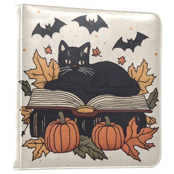 FORMRS 3 Ring Photo Album 4"x6" Self Adhesive Large Capacity PU Leather Cover, Cute Halloween Cat