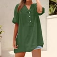 thumbnail image 2 of Taqqpue Summer Cotton Linen Shirts for Women Button V Neck 3/4 Sleeve Tops Loose Vacation Beach Solid Blouses Tunic Tops, 2 of 7