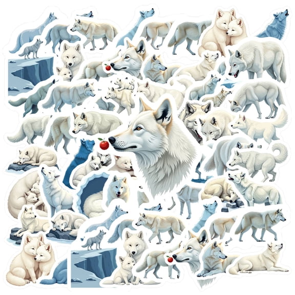 35pcs-50pcs Elegant Animal Stationery Stickers Arctic Wolf Pack Kids Stickers for Notebooks Phones Suitcase