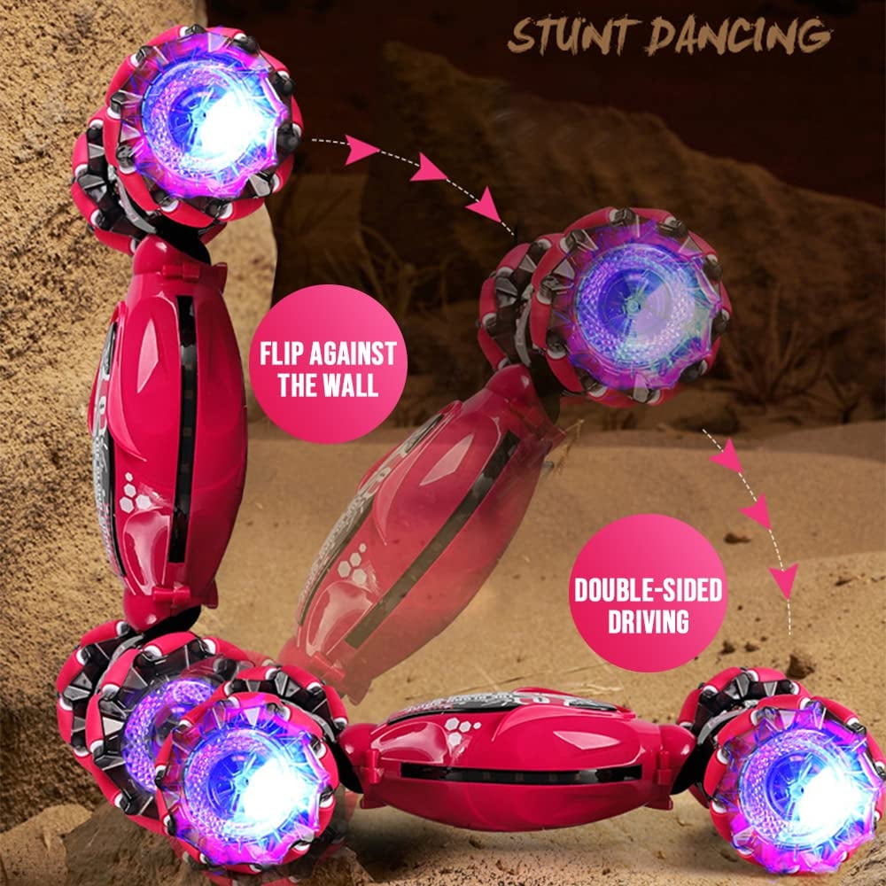 Gesture Sensing RC Stunt Car with Light & Music,Gesture Sensing Twist Car,Drift Stunt 2.4GHz Remote Control Cars, 360掳 Flips Rotating Off Road Vehicle for Kids Gifts (Red)