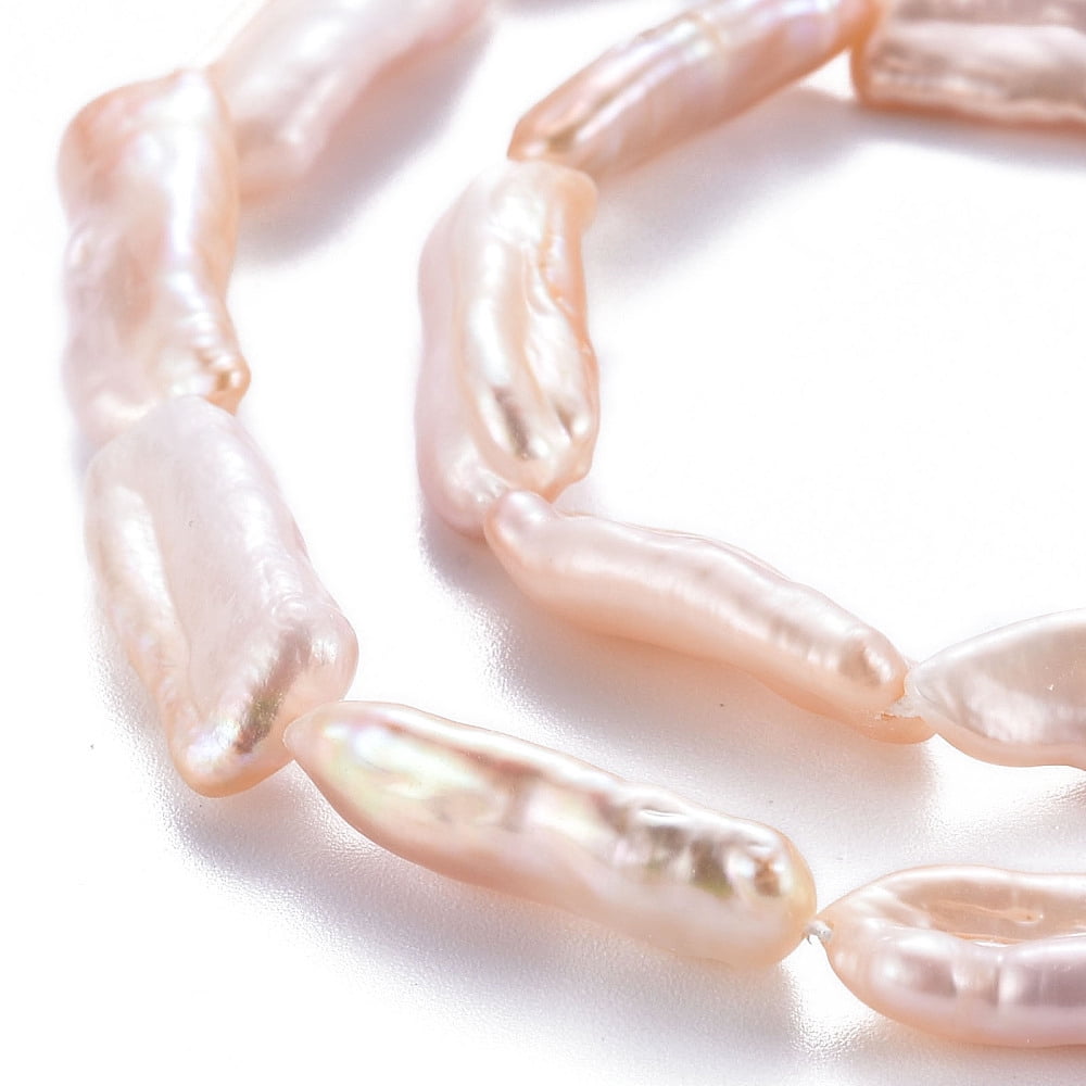 Natural Keshi Pearl Beads Strands Cultured Freshwater Pearl Nuggets PeachPuff 15~34x6~12x4~7mm Hole: 0.6mm about 14~20pcs/strand 14.96 inch(38cm)
