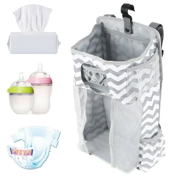 LAMIRO Hanging Baby Diaper Caddy Organizer, Diaper Stacker, Baby Crib Hanging Classified Storage Bag Organizer for Changing Table, Crib, Playard or Wall & Nursery Organization