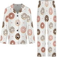 thumbnail image 4 of Top-kevin Women Long Sleeve Pajama Set Comfy Pjs Sets Donut Pattern Hearts Icing 2 Piece Lounge Set, 4 of 12
