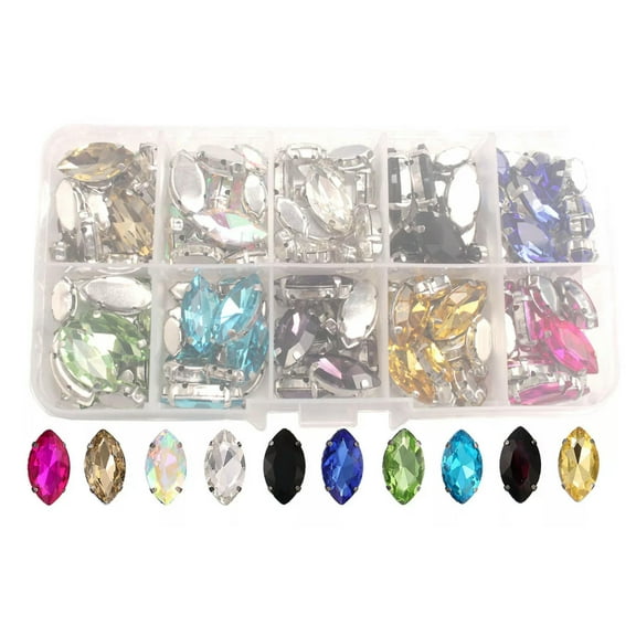 GKNET 160PCS Mixed Colors Rhinestone Crystal MARQUISE Stone W/setting In Storage