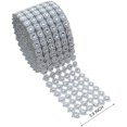 thumbnail image 2 of HUGFEGWE Crafts Faux Diamond Bling Wrap 4" x 10 Yards 6 Rows Flower Pattern Faux Rhinestone Crystal Mesh Ribbon Roll for Wedding, Party, Centerpiece, Cake(Silver) UA824-25156, 2 of 8