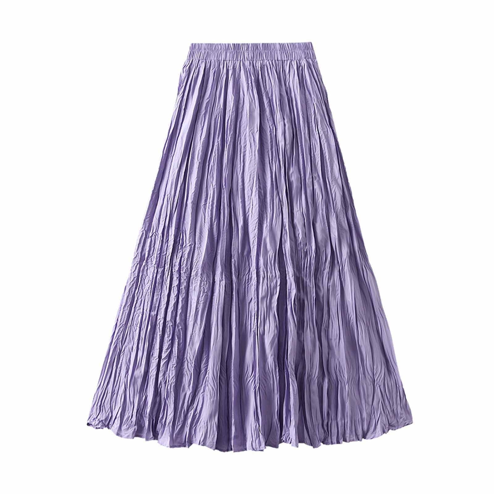 Cavosen Womens Summer Skirts Mid Length Calf Length Skirts Pleated Pencil Skirts High Elastic Waist Solid Color Summer Skirts Flowy Slimming Dress Athletic Beachwear Purple