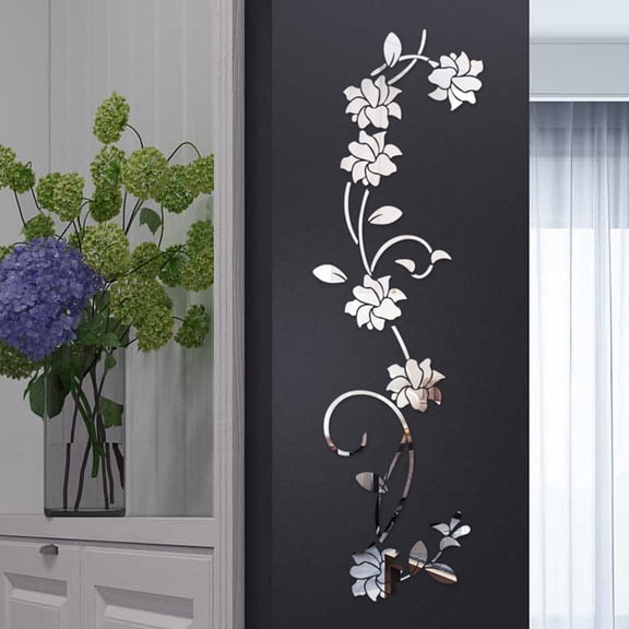 WYZCTTD 39.4 in Flower Vine Mirror Wall Sticker Removable Acrylic Self Adhesive Decal Decor