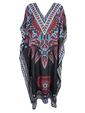 Mogul Bohemian Gypsy Chic Women's Kimono Caftan Beautiful Print V Necline Bikini Cover Up Maxi Kaftan One Size