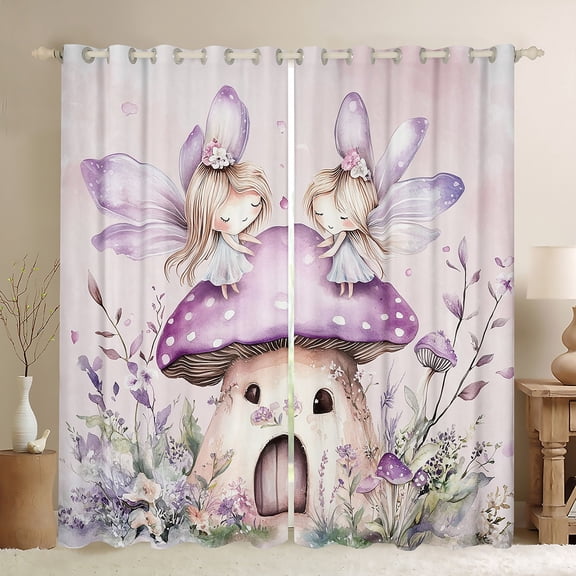 Feelyou Dreamy Elf Fairy Black Out Curtains for Girls, Kawaii Magic Princess Curtains Pack of 2 (42x63 Each), Flower Mushroom Cabin Bedroom Curtains, Blackout Curtains Room Decor