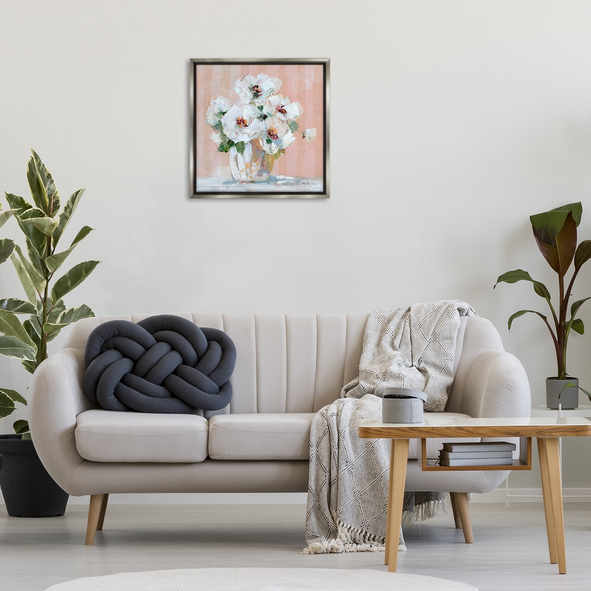 Stupell Industries White Poppies on Pink Botanical & Floral Painting Gray Floater Framed Art Print Wall Art, 25 x 25