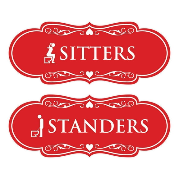 Signs ByLITA Designer Sitters and Standers 2 Pack Restroom Sign (Red) - Large
