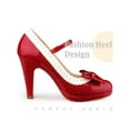 thumbnail image 3 of BLISSFUL STEP Women's Mary Jane Pumps Ankle Strap Bow Decor Closed Toe Stiletto Heels Red 6.5, 3 of 6