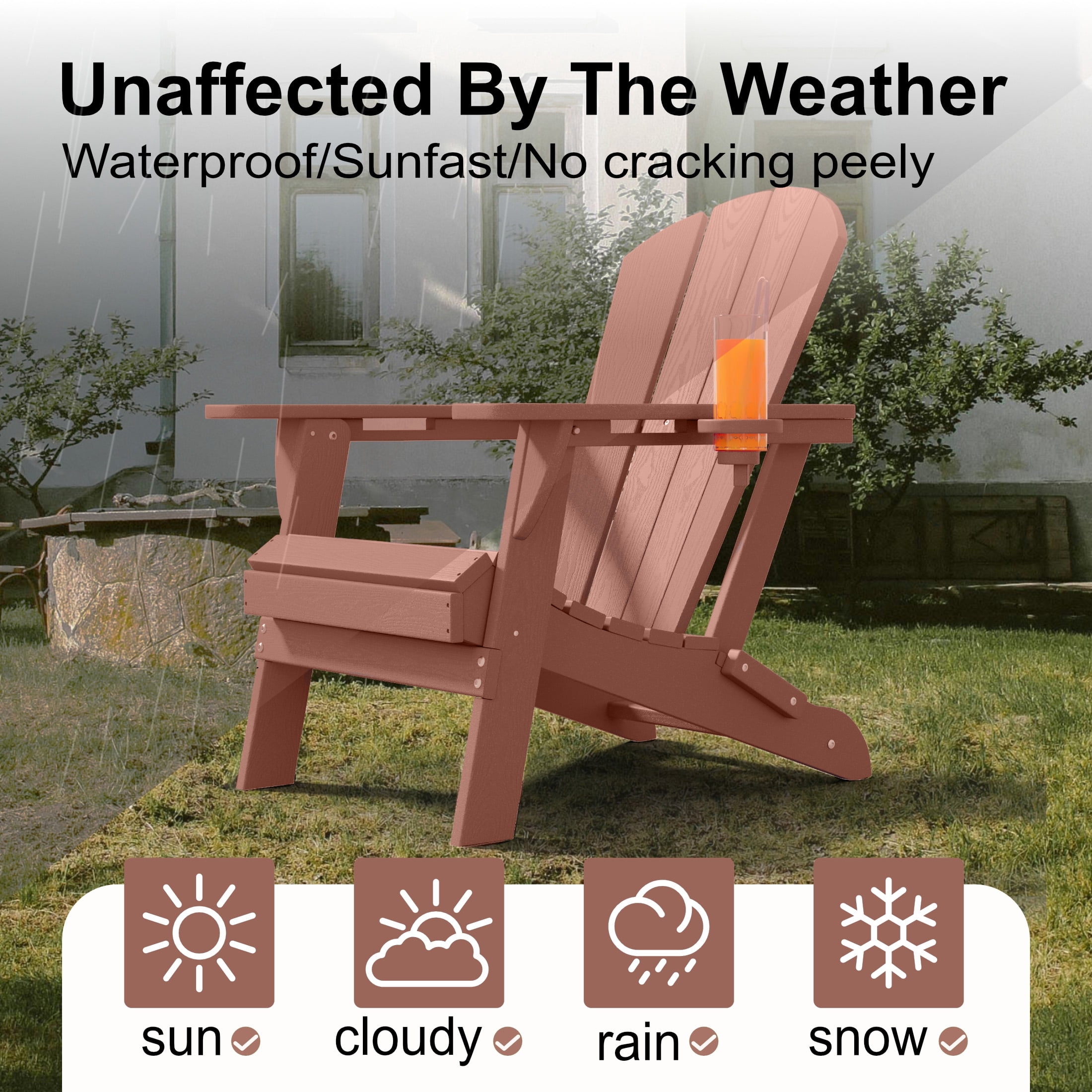 Adirondack Chair,HDPE All-Weather Patio Chairs Outdoor with Cup Holder, Lawn Chair with Weather Resistant for Outside Deck Lawn Garden, Weight Capacity Up to 380 Lbs –Coffee