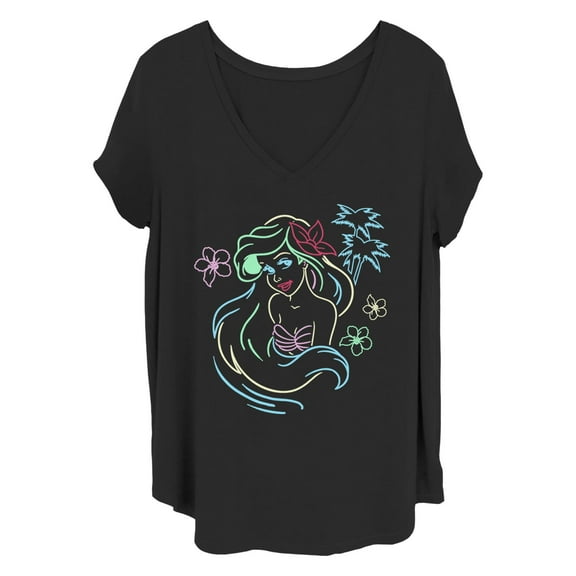 Women's The Little Mermaid Ariel Neon Light Print Graphic T-Shirt