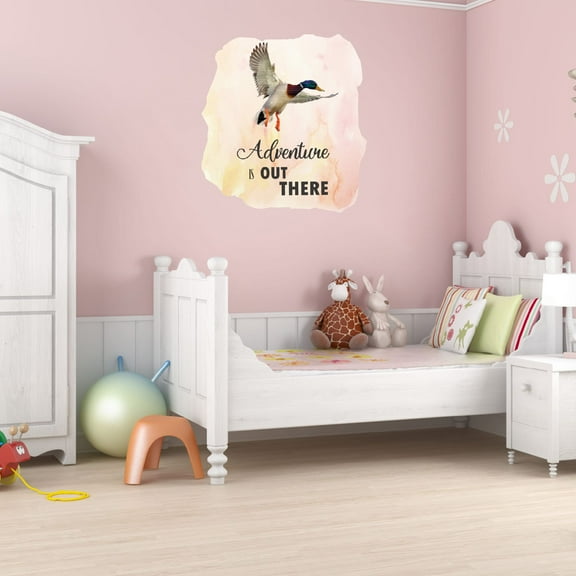 Watercolor Decal Adventure Is Out There Bedroom Wall Decal for Children Green Head Wild Duck Multicolored Design Cute Themed Room Décor - Size: 9 In x 10 In