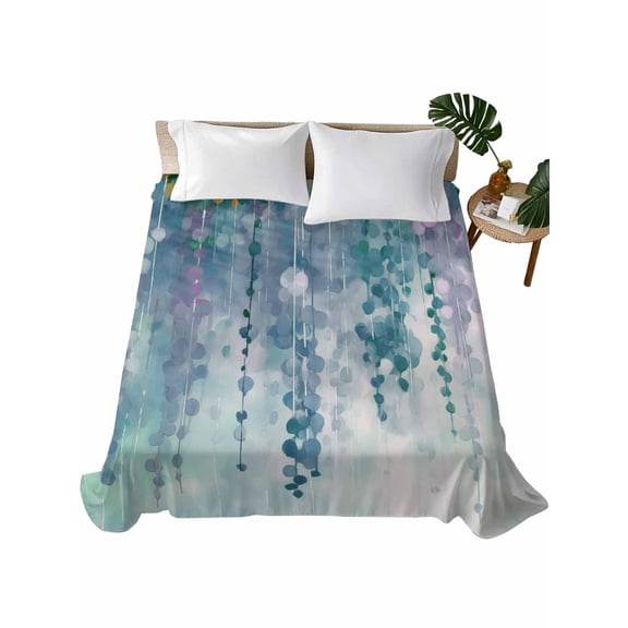 California King Flat Sheet 108"x98", Green Botanical Soft Lightweight Bedding Flat Sheets Only, Watercolor Spring Floral Oil Painting Elegant Brushed Microfiber Top Bed Sheet, Breathable Bedsheets