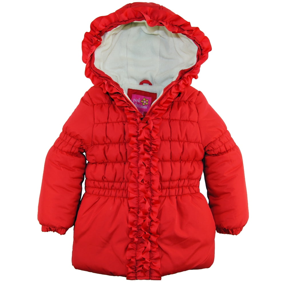 Pink Platinum Little Girls' Ruffle Hooded Puffer Winter Jacket Coat