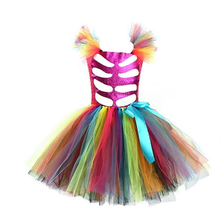 

Girl Halloween Costumes 4-6 Halloween Costume Rainbow Dress Skeleton Bride Cosplay Suit Girl s Skirt Z0G-Purple 6-7 Years