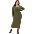thumbnail image 4 of DARING DIVA Plus Size Ribbed Knit Midi Side Slit Long Sleeves Dress 2X Army Green, 4 of 5