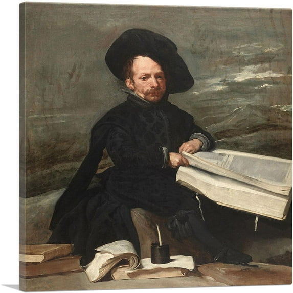 ARTCANVAS Buffoon With Books 1640 Canvas Art Print by Diego Velazquez - Size: 18" x 18" (1.50" Deep)