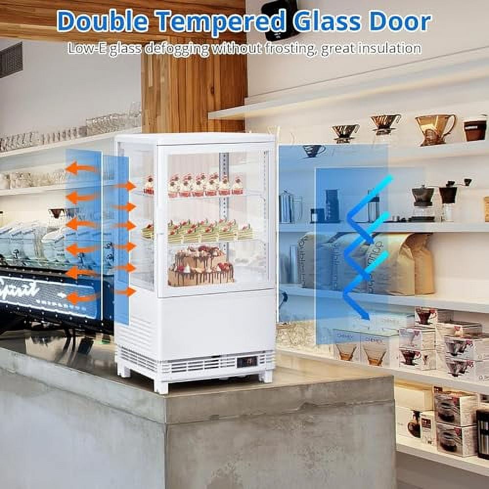 Commercial Refrigerator Display Case, 2.1 Cu.FT Display Fridge Single-Door Pastry Display Case with Interior LED Lighting, Double-Layered Glass Commercial Countertop Bakery Display Refrigerator