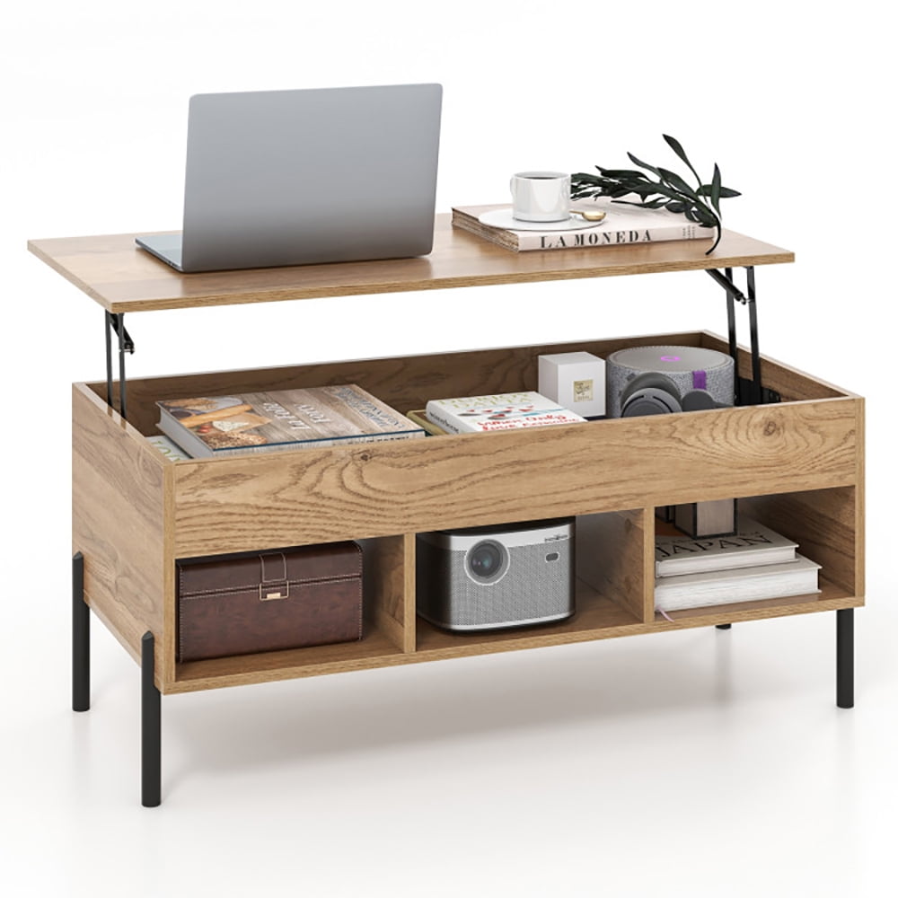 Finihen Coffee Table, Lift Top Coffee Table, Living Room Central Table with Lifting Tabletop and Metal Legs, for Living Room, Reception Room, Office, Natural Finihen Coffee Table, Lift Top Coffee Table, Living Room Central Table with Lifting Tabletop and Metal Legs, for Living Room, Reception Room, Office, Natural