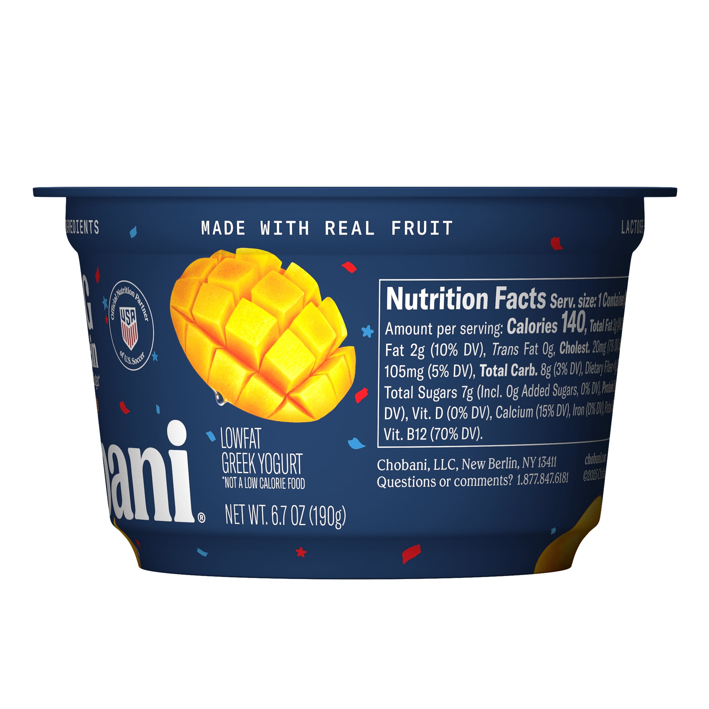 Chobani 20G Protein Low-Fat Greek Yogurt Mango 6.7 oz Cup