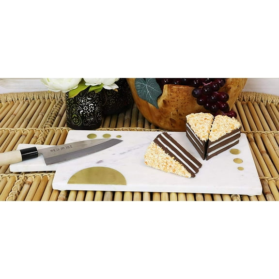 White Banswara Marble Hors D’oeuvres Cheese Board With Brass Gold Inlays 17.5"L