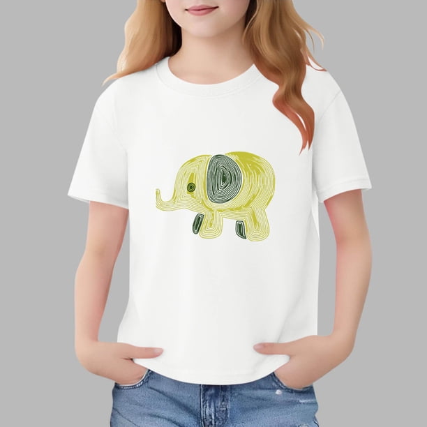 Blusas y camisas de manga corta con cuello redondo para niños Camiseta de verano de manga corta estampada para niñas Jersey elegante de cuello redondo para niñas Top de algodón para niños