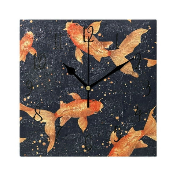 Square Clock Black Clock 7.78 *7.78 Inch Decorative Clock Creative Clock Dual-Purpose Clock Wall Clock Clock Decorate Your Space Large Goldfish