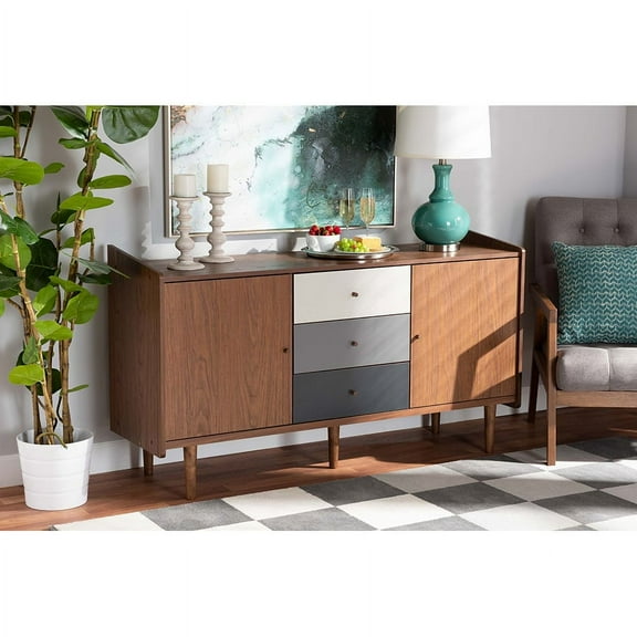 Baxton Studio Halden Mid-Century Modern Multicolor Walnut Brown and Grey Gradient Finished Wood 2-Door Dining Room