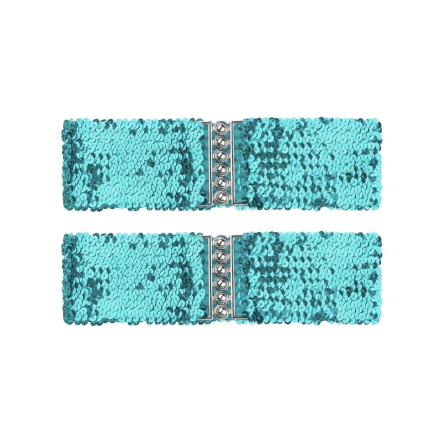 Cinturón de mujer INSPIRE CHIC con decoración de lentejuelas, hebillas metálicas entrelazadas, cinturón elástico color azul claro y azul claro